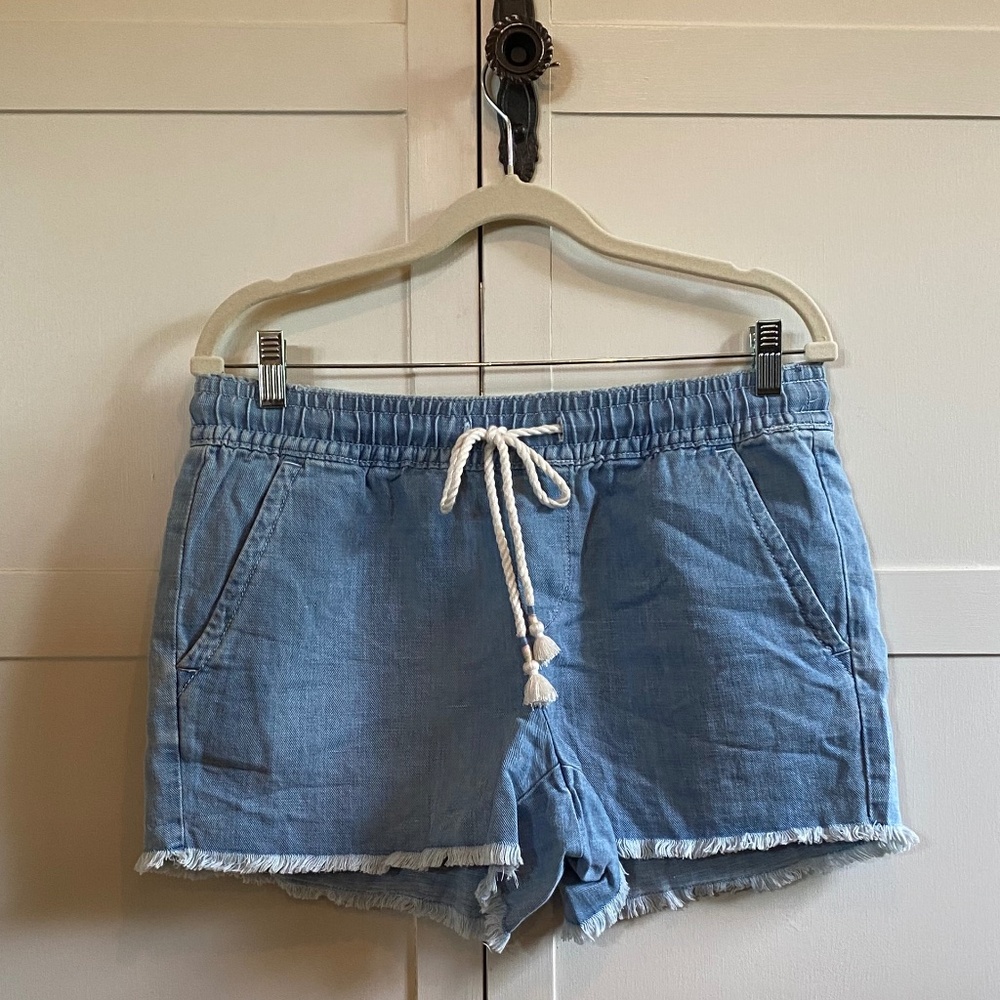 Loft Drawstring Waist Denim Shorts with Raw Hem